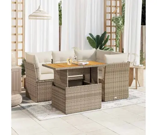 5-Daļīgs Dārza Dīvāna Komplekts, Matrači, Bēša Pe Rotangpalma Vidaxl