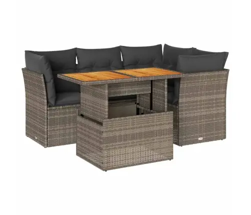 5-Daļīgs Dārza Dīvāna Komplekts Ar Matračiem, Pelēks Pe Pinums Vidaxl