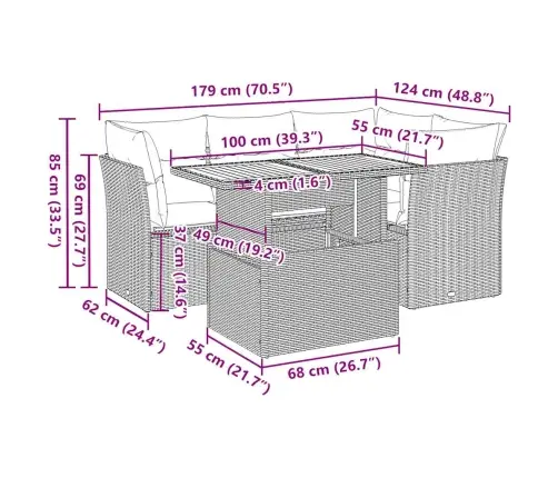 5-Daļīgs Dārza Dīvāna Komplekts Ar Matračiem, Pelēks Pe Pinums Vidaxl