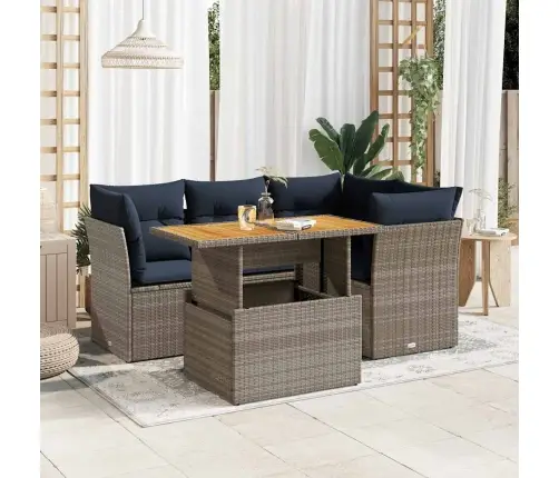 5-Daļīgs Dārza Dīvāna Komplekts Ar Matračiem, Pelēks Pe Pinums Vidaxl