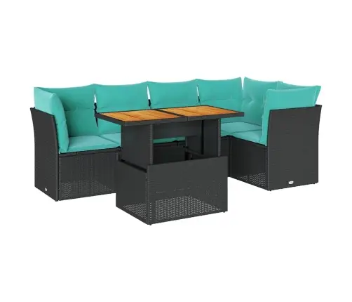 Sofos Komplektas Su Pagalvėlėmis, 6 Dalių, Juodas, Poliratanas