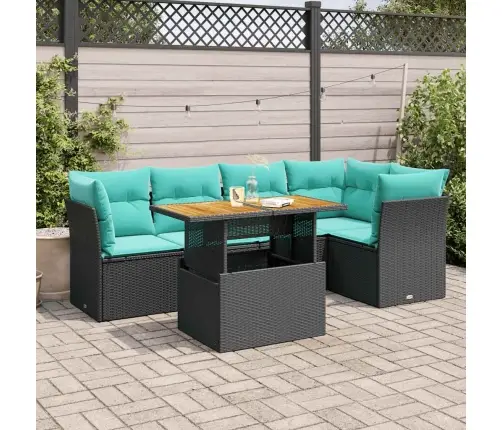 Sofos Komplektas Su Pagalvėlėmis, 6 Dalių, Juodas, Poliratanas