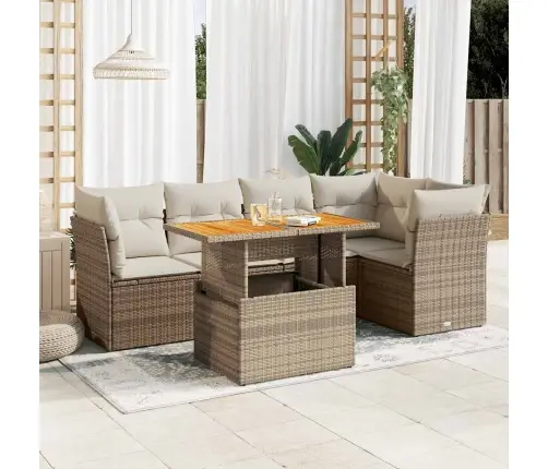 6-Daļīgs Dārza Dīvāna Komplekts, Matrači, Bēša Pe Rotangpalma Vidaxl