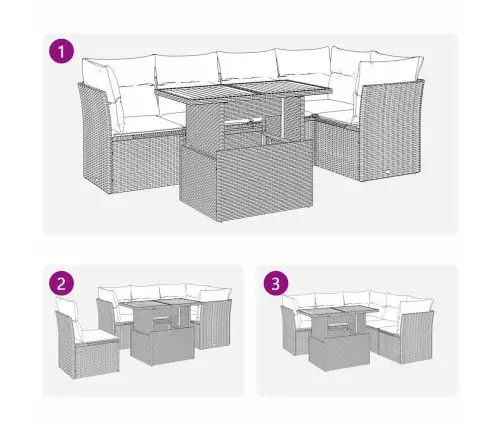 6-Osaline Aiadiivani Komplekt Patjadega, Beež, Polürotang