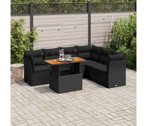 7-Daļīgs Dārza Dīvāna Komplekts Ar Matračiem, Melna Pe Vidaxl