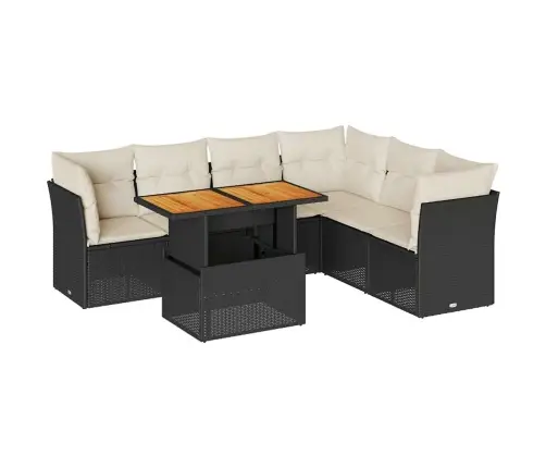 7-Daļīgs Dārza Dīvāna Komplekts Ar Matračiem, Melna Pe Vidaxl