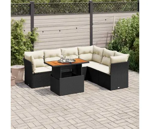 7-Daļīgs Dārza Dīvāna Komplekts Ar Matračiem, Melna Pe Vidaxl