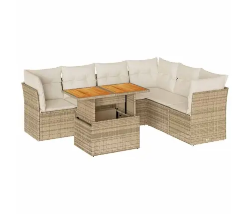 7-Daļīgs Dārza Dīvāna Komplekts, Matrači, Bēša Pe Rotangpalma Vidaxl