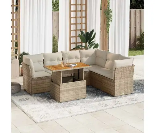 7-Daļīgs Dārza Dīvāna Komplekts, Matrači, Bēša Pe Rotangpalma Vidaxl