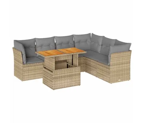 7-Daļīgs Dārza Dīvāna Komplekts, Matrači, Bēša Pe Rotangpalma Vidaxl