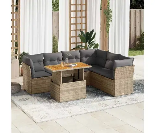 7-Daļīgs Dārza Dīvāna Komplekts, Matrači, Bēša Pe Rotangpalma Vidaxl