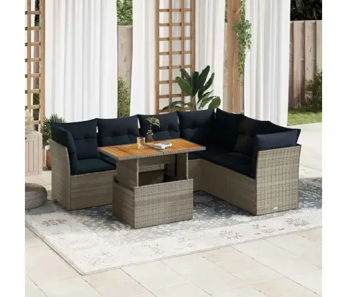 7-Daļīgs Dārza Dīvāna Komplekts, Matrači, Pelēka Pe Rotangpalma Vidaxl