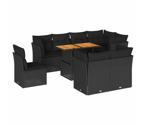 9-Daļīgs Dārza Dīvāna Komplekts, Matrači, Melna Pe Rotangpalma Vidaxl