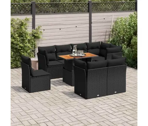 9-Daļīgs Dārza Dīvāna Komplekts, Matrači, Melna Pe Rotangpalma Vidaxl