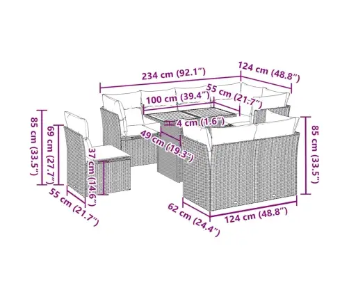 9-Daļīgs Dārza Dīvāna Komplekts, Matrači, Melna Pe Rotangpalma Vidaxl