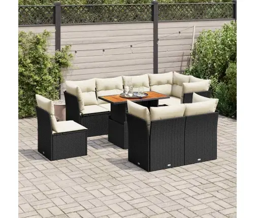 9-Daļīgs Dārza Dīvāna Komplekts, Matrači, Melna Pe Rotangpalma Vidaxl