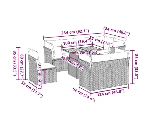 9-Osaline Aiadiivani Komplekt Patjadega, Beež, Polürotang