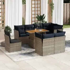 9-Daļīgs Dārza Dīvāna Komplekts Ar Matračiem, Pelēks Pe Pinums Vidaxl