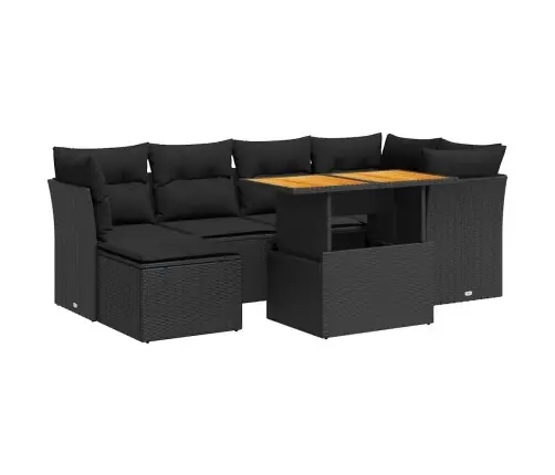 Sofos Komplektas Su Pagalvėlėmis, 7 Dalių, Juodas, Poliratanas