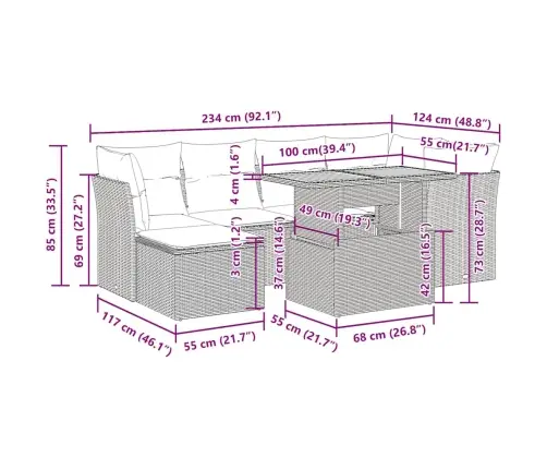Sofos Komplektas Su Pagalvėlėmis, 7 Dalių, Juodas, Poliratanas