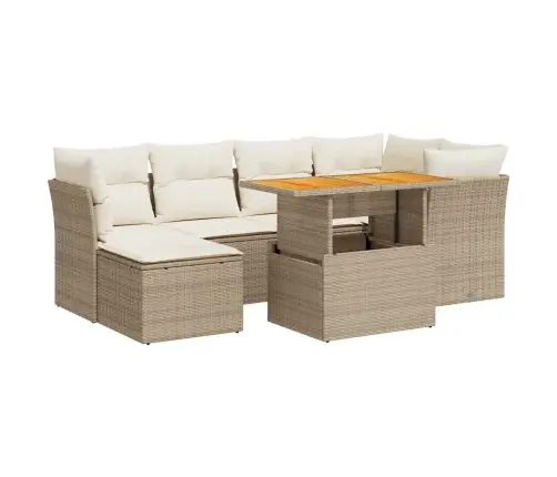 7-Daļīgs Dārza Dīvāna Komplekts, Matrači, Bēša Pe Rotangpalma Vidaxl