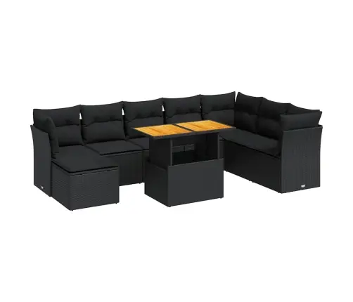 9-Daļīgs Dārza Dīvāna Komplekts, Matrači, Melna Pe Rotangpalma Vidaxl