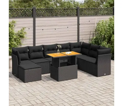 9-Daļīgs Dārza Dīvāna Komplekts, Matrači, Melna Pe Rotangpalma Vidaxl