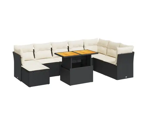 9-Daļīgs Dārza Dīvāna Komplekts, Matrači, Melna Pe Rotangpalma Vidaxl