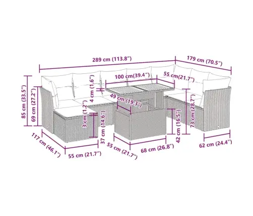 9-Osaline Aiadiivani Komplekt Patjadega, Beež, Polürotang