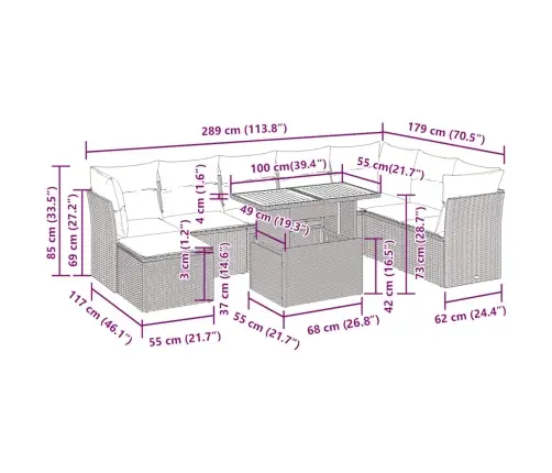 Sofos Komplektas Su Pagalvėlėmis, 9 Dalių, Pilkas, Poliratanas