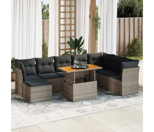 Sofos Komplektas Su Pagalvėlėmis, 9 Dalių, Pilkas, Poliratanas