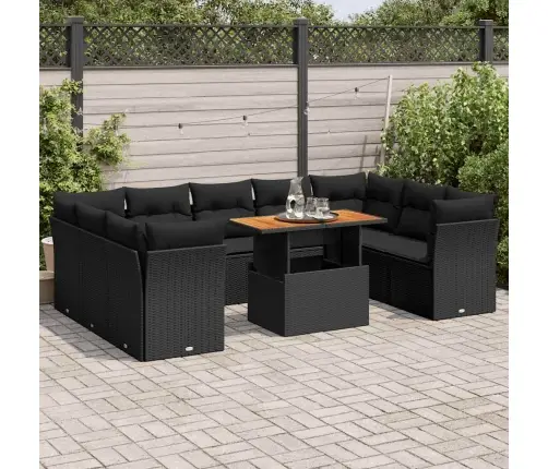 10-Daļīgs Dārza Dīvāna Komplekts, Matrači, Melna Pe Rotangpalma Vidaxl