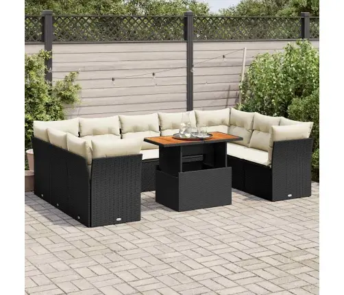 10-Daļīgs Dārza Dīvāna Komplekts, Matrači, Melna Pe Rotangpalma Vidaxl