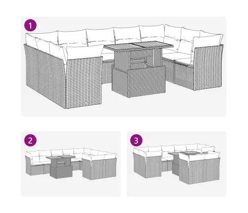 10-Osaline Aiadiivani Komplekt Patjadega, Beež, Polürotang