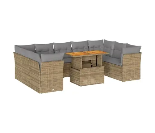 Sofos Komplektas Su Pagalvėlėmis, 10 Dalių, Smėlio, Poliratanas