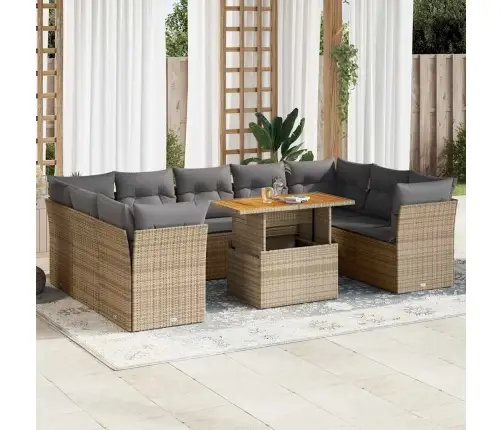 Sofos Komplektas Su Pagalvėlėmis, 10 Dalių, Smėlio, Poliratanas