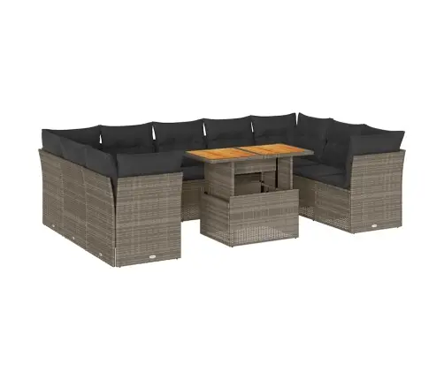 10-Daļīgs Dārza Dīvāna Komplekts Ar Matračiem, Pelēks Pe Pinums Vidaxl