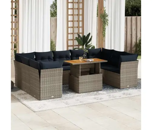 10-Daļīgs Dārza Dīvāna Komplekts Ar Matračiem, Pelēks Pe Pinums Vidaxl