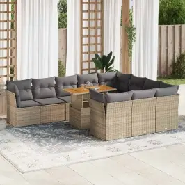 11-Daļīgs Dārza Dīvāna Komplekts, Matrači, Bēša Pe Rotangpalma Vidaxl