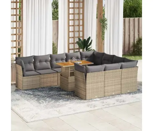 11-Daļīgs Dārza Dīvāna Komplekts, Matrači, Bēša Pe Rotangpalma Vidaxl