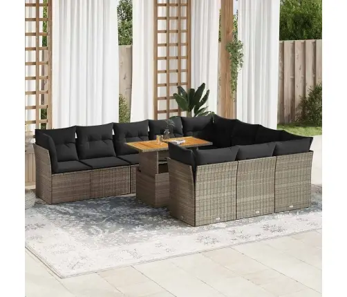 11-Daļīgs Dārza Dīvāna Komplekts Ar Matračiem, Pelēks Pe Pinums Vidaxl