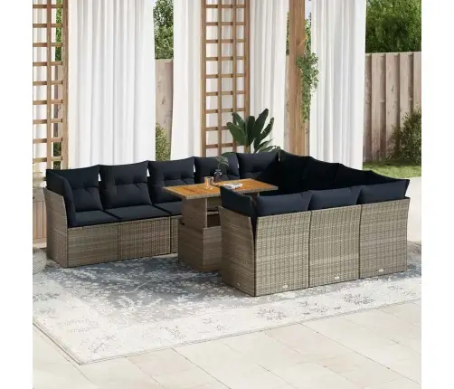 11-Daļīgs Dārza Dīvāna Komplekts Ar Matračiem, Pelēks Pe Pinums Vidaxl