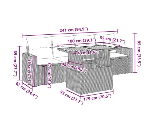 5-Daļīgs Dārza Dīvāna Komplekts Ar Matračiem, Pe Rotangpalma Vidaxl