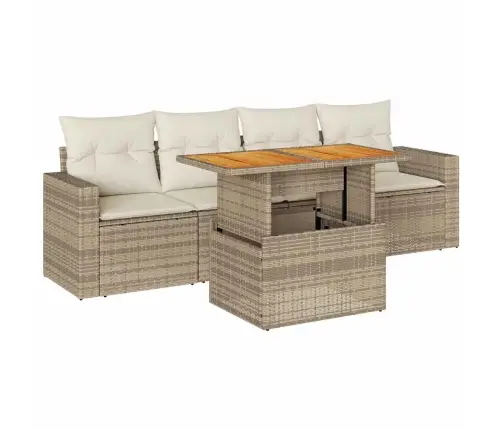 Sofos Komplektas Su Pagalvėlėmis, 5 Dalių, Smėlio, Poliratanas