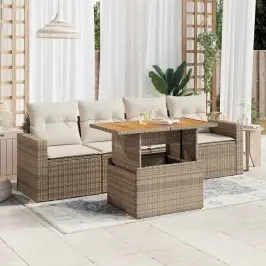 5-Daļīgs Dārza Dīvāna Komplekts, Matrači, Bēša Pe Rotangpalma Vidaxl