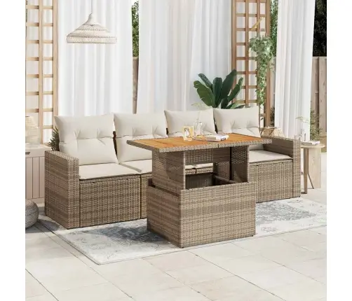 Sofos Komplektas Su Pagalvėlėmis, 5 Dalių, Smėlio, Poliratanas