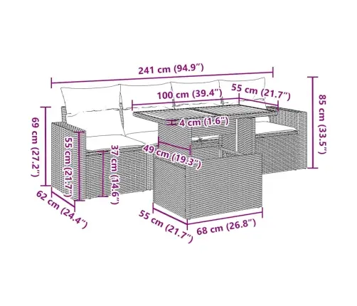 Sofos Komplektas Su Pagalvėlėmis, 5 Dalių, Pilkas, Poliratanas
