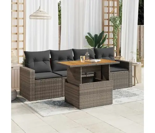 Sofos Komplektas Su Pagalvėlėmis, 5 Dalių, Pilkas, Poliratanas