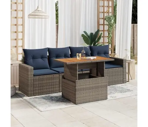 5-Daļīgs Dārza Dīvāna Komplekts Ar Matračiem, Pelēks Pe Pinums Vidaxl