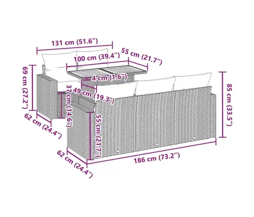 6-Osaline Aiadiivani Komplekt Patjadega, Must, Polürotang